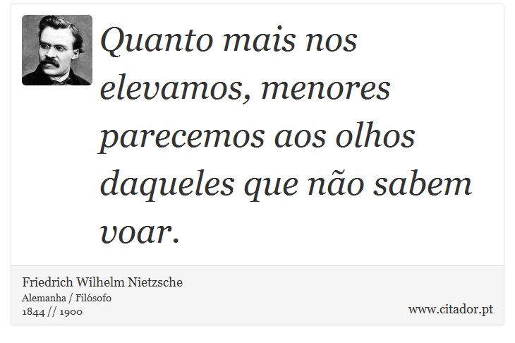 Quanto mais nos elevamos, menores parecemos aos olhos daqueles que não sabem voar. - Friedrich Wilhelm Nietzsche - Frases