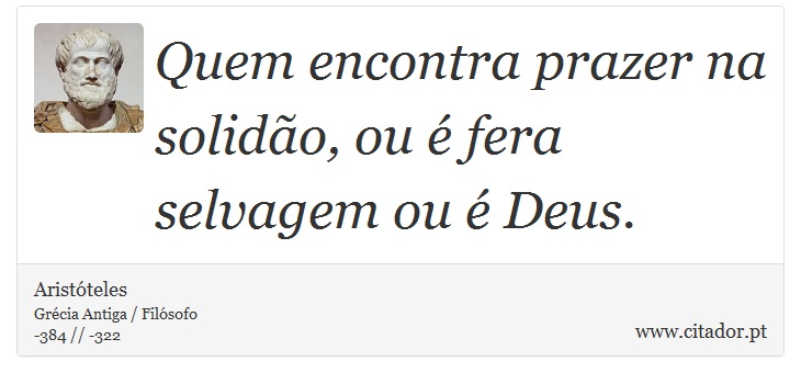 Quem encontra prazer na solidão, ou é fera selvagem ou é Deus. - Aristóteles - Frases