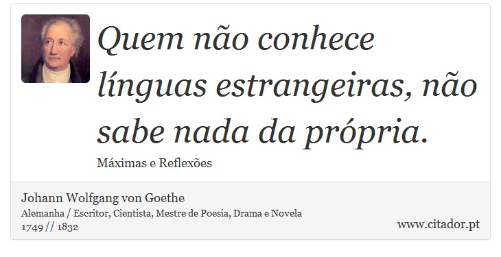 Quem não conhece línguas estrangeiras, não sabe nada da própria. - Johann Wolfgang von Goethe - Frases