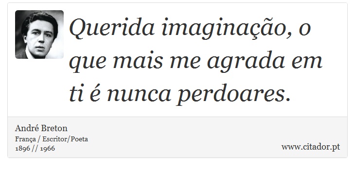 Querida imaginação, o que mais me agrada em ti é nunca perdoares. - André Breton - Frases