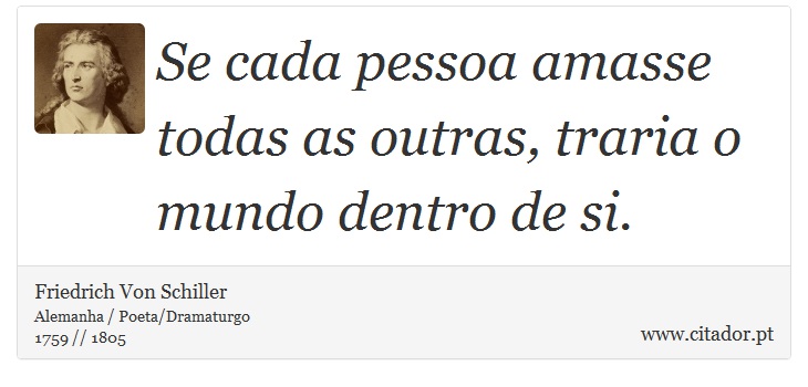 Se cada pessoa amasse todas as outras, traria o mundo dentro de si. - Friedrich Von Schiller - Frases