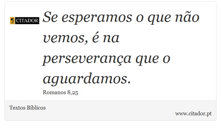 Se esperamos o que não vemos, é na perseverança que o aguardamos. - Textos Bíblicos - Frases
