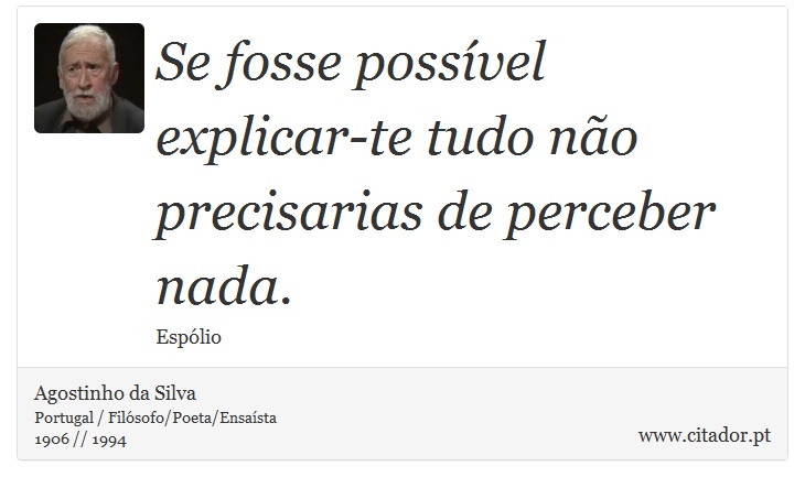 Se fosse possível explicar-te tudo não precisarias de perceber nada. - Agostinho da Silva - Frases
