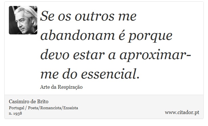 Se os outros me abandonam é porque devo estar a aproximar-me do essencial. - Casimiro de Brito - Frases