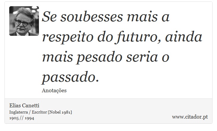 Se soubesses mais a respeito do futuro, ainda mais pesado seria o passado. - Elias Canetti - Frases