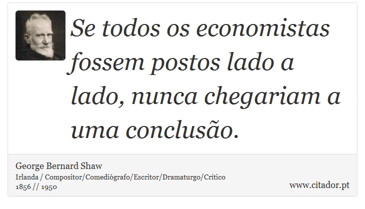 Se todos os economistas fossem postos lado a lado, nunca chegariam a uma conclusão. - George Bernard Shaw - Frases