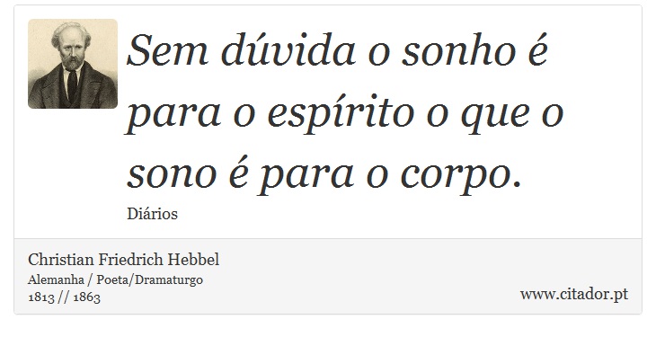 Sem dúvida o sonho é para o espírito o que o sono é para o corpo. - Christian Friedrich Hebbel - Frases