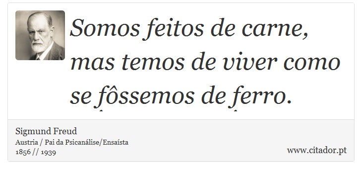 Somos feitos de carne, mas temos de viver como se fôssemos de ferro. - Sigmund Freud - Frases