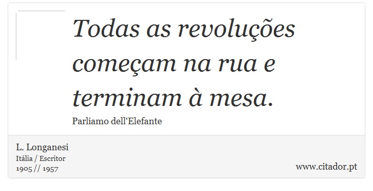 Todas as revoluções começam na rua e terminam à mesa. - L. Longanesi - Frases