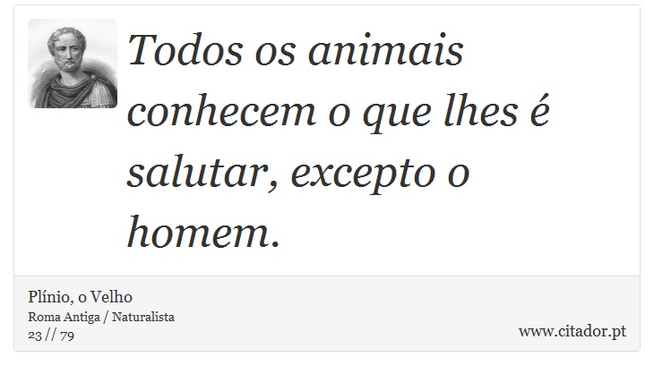 Todos os animais conhecem o que lhes é salutar, excepto o homem. - Plínio, o Velho - Frases