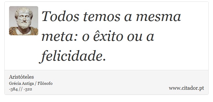 Todos temos a mesma meta: o êxito ou a felicidade. - Aristóteles - Frases