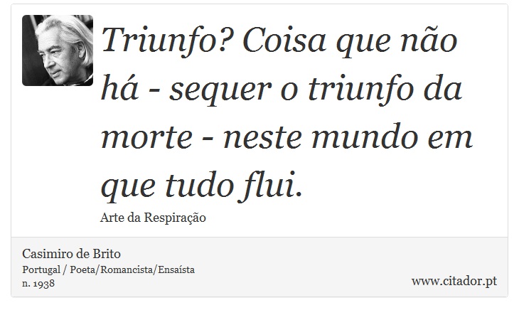 Triunfo? Coisa que não há - sequer o triunfo da morte - neste mundo em que tudo flui. - Casimiro de Brito - Frases