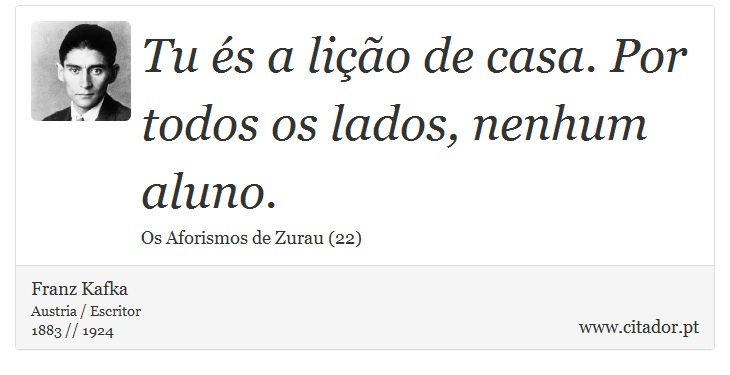 Tu és a lição de casa. Por todos os lados, nenhum aluno. - Franz Kafka - Frases