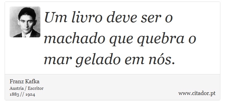 Um livro deve ser o machado que quebra o mar gelado em nós. - Franz Kafka - Frases
