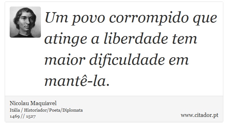 Um povo corrompido que atinge a liberdade tem maior dificuldade em mantê-la. - Nicolau Maquiavel - Frases