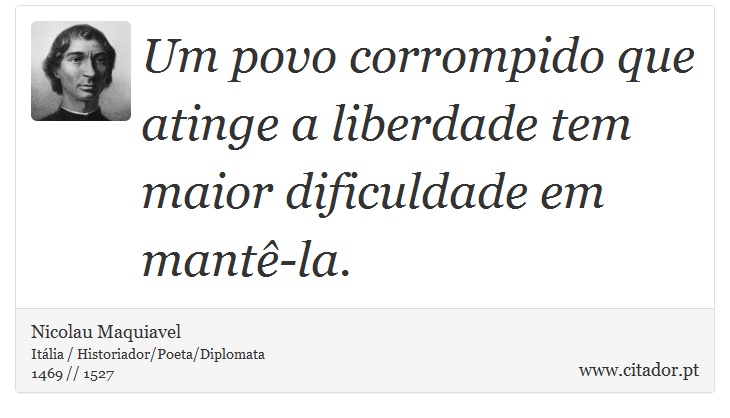 Um povo corrompido que atinge a liberdade tem maior dificuldade em mant-la. - Nicolau Maquiavel - Frases