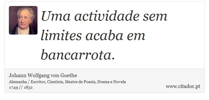 Uma actividade sem limites acaba em bancarrota. - Johann Wolfgang von Goethe - Frases