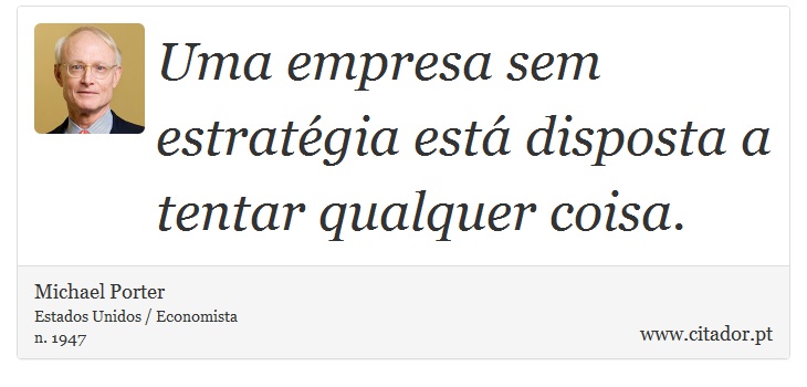 Uma empresa sem estratégia está disposta a tentar qualquer coisa. - Michael Porter - Frases