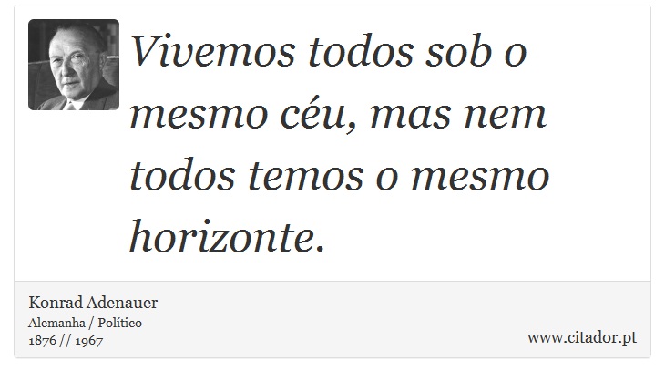 Vivemos todos sob o mesmo céu, mas nem todos temos o mesmo horizonte. - Konrad Adenauer - Frases