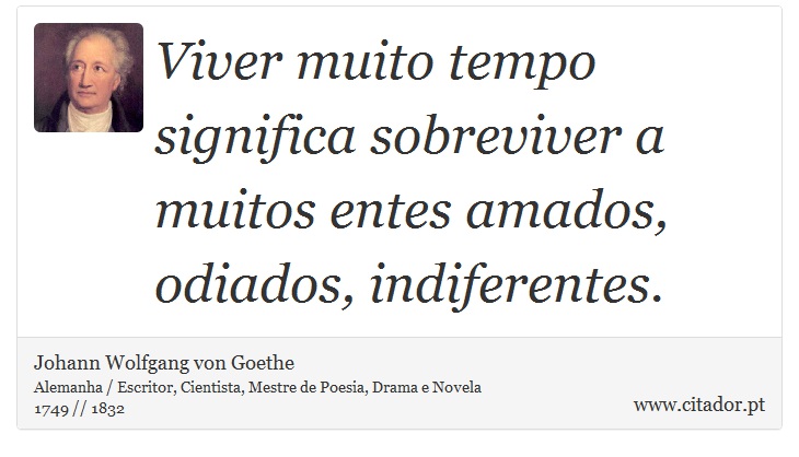 Viver muito tempo significa sobreviver a muitos entes amados, odiados, indiferentes. - Johann Wolfgang von Goethe - Frases