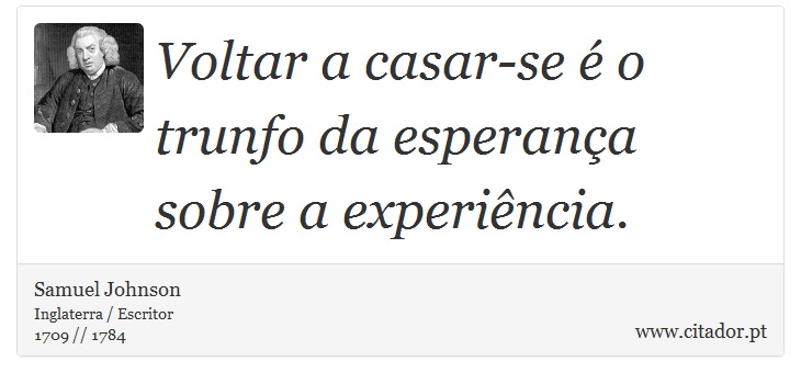Voltar a casar-se é o trunfo da esperança sobre a experiência. - Samuel Johnson - Frases
