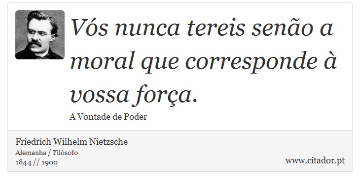 Vós nunca tereis senão a moral que corresponde à vossa força. - Friedrich Wilhelm Nietzsche - Frases