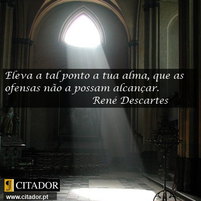 Eleva a Tua Alma - René Descartes : Eleva a tal ponto a tua alma, que as ofensas não a possam alcançar.
