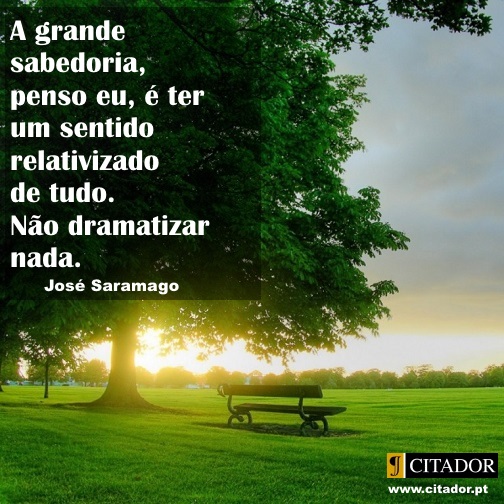 A Grande Sabedoria - José Saramago : A grande sabedoria, penso eu, é ter um sentido relativizado de tudo. Não dramatizar nada.